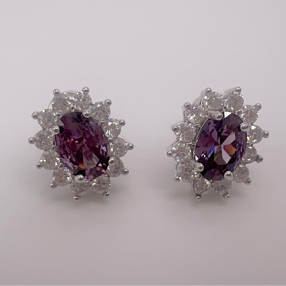 Diamond & Amethyst Simulant Stud Earrings - Picture 1 of 3